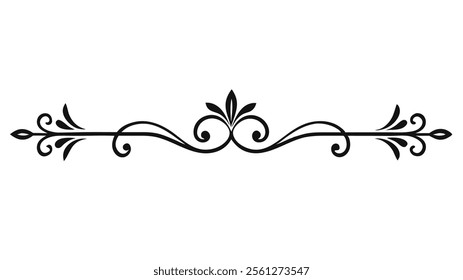 Elegant Decorative Divider Line with Symmetric Ornamental Border, Featuring Floral Motif and Abstract Flourish Filigree Elements