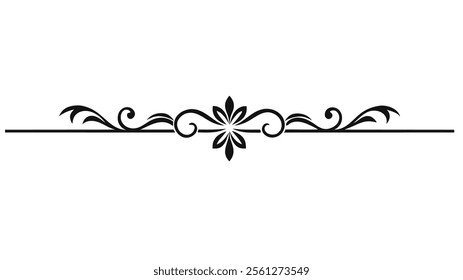 Elegant Decorative Divider Line with Symmetric Ornamental Border, Featuring Floral Motif and Abstract Flourish Filigree Elements