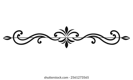 Elegant Decorative Divider Line with Symmetric Ornamental Border, Featuring Floral Motif and Abstract Flourish Filigree Elements