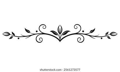 Elegant Decorative Divider Line with Symmetric Ornamental Border, Featuring Floral Motif and Abstract Flourish Filigree Elements