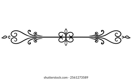 Elegant Decorative Divider Line with Symmetric Ornamental Border, Featuring Floral Motif and Abstract Flourish Filigree Elements