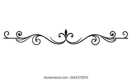 Elegant Decorative Divider Line with Symmetric Ornamental Border, Featuring Floral Motif and Abstract Flourish Filigree Elements