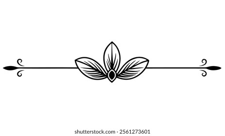 Elegant Decorative Divider Line with Symmetric Ornamental Border, Featuring Floral Motif and Abstract Flourish Filigree Elements