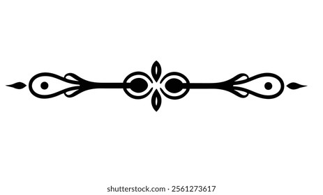 Elegant Decorative Divider Line with Symmetric Ornamental Border, Featuring Floral Motif and Abstract Flourish Filigree Elements
