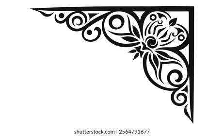 Elegant Decorative Divider Line with Symmetric Ornamental Border, Featuring Floral Motif and Abstract Flourish Filigree Elements