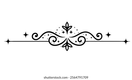 Elegant Decorative Divider Line with Symmetric Ornamental Border, Featuring Floral Motif and Abstract Flourish Filigree Elements