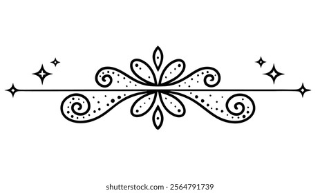 Elegant Decorative Divider Line with Symmetric Ornamental Border, Featuring Floral Motif and Abstract Flourish Filigree Elements