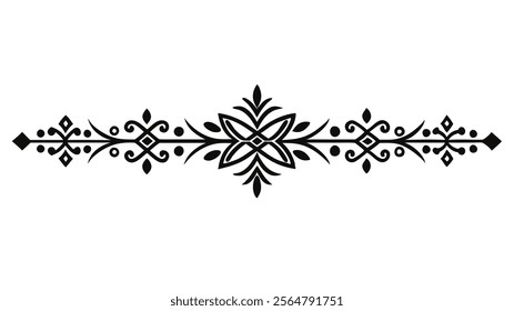 Elegant Decorative Divider Line with Symmetric Ornamental Border, Featuring Floral Motif and Abstract Flourish Filigree Elements