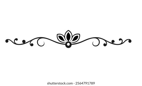 Elegant Decorative Divider Line with Symmetric Ornamental Border, Featuring Floral Motif and Abstract Flourish Filigree Elements