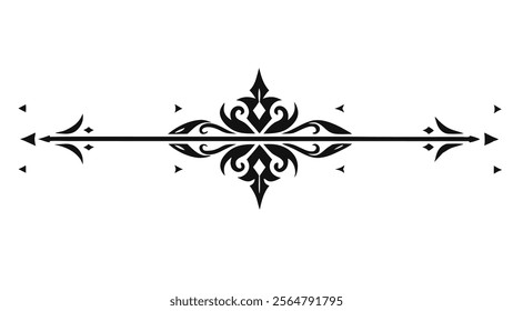 Elegant Decorative Divider Line with Symmetric Ornamental Border, Featuring Floral Motif and Abstract Flourish Filigree Elements