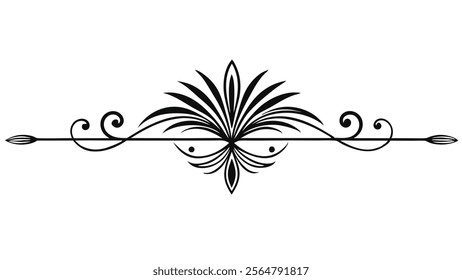 Elegant Decorative Divider Line with Symmetric Ornamental Border, Featuring Floral Motif and Abstract Flourish Filigree Elements
