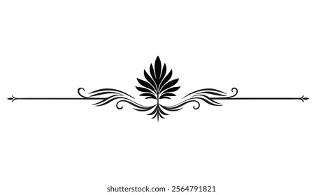 Elegant Decorative Divider Line with Symmetric Ornamental Border, Featuring Floral Motif and Abstract Flourish Filigree Elements