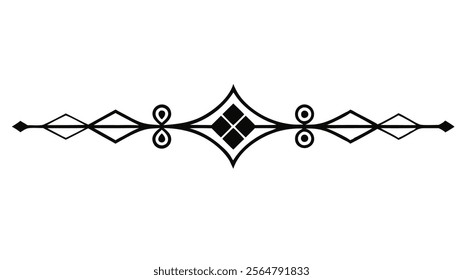 Elegant Decorative Divider Line with Symmetric Ornamental Border, Featuring Floral Motif and Abstract Flourish Filigree Elements