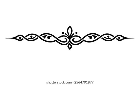 Elegant Decorative Divider Line with Symmetric Ornamental Border, Featuring Floral Motif and Abstract Flourish Filigree Elements