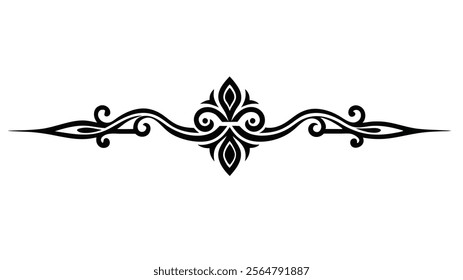 Elegant Decorative Divider Line with Symmetric Ornamental Border, Featuring Floral Motif and Abstract Flourish Filigree Elements