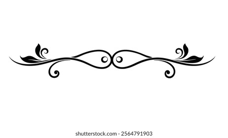 Elegant Decorative Divider Line with Symmetric Ornamental Border, Featuring Floral Motif and Abstract Flourish Filigree Elements