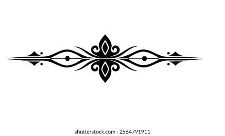 Elegant Decorative Divider Line with Symmetric Ornamental Border, Featuring Floral Motif and Abstract Flourish Filigree Elements