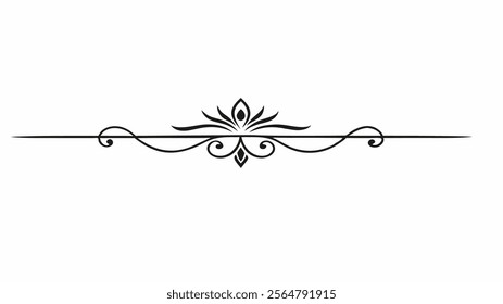 Elegant Decorative Divider Line with Symmetric Ornamental Border, Featuring Floral Motif and Abstract Flourish Filigree Elements