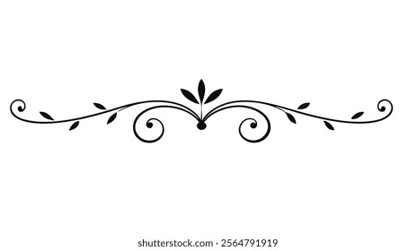 Elegant Decorative Divider Line with Symmetric Ornamental Border, Featuring Floral Motif and Abstract Flourish Filigree Elements