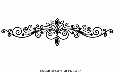 Elegant Decorative Divider Line with Symmetric Ornamental Border, Featuring Floral Motif and Abstract Flourish Filigree Elements