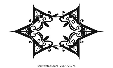 Elegant Decorative Divider Line with Symmetric Ornamental Border, Featuring Floral Motif and Abstract Flourish Filigree Elements