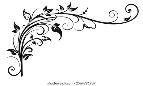 Elegant Decorative Divider Line with Symmetric Ornamental Border, Featuring Floral Motif and Abstract Flourish Filigree Elements