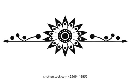 Elegant Decorative Divider Line with Symmetric Ornamental Border, Featuring Floral Motif and Abstract Flourish Filigree Elements