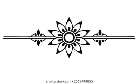 Elegant Decorative Divider Line with Symmetric Ornamental Border, Featuring Floral Motif and Abstract Flourish Filigree Elements