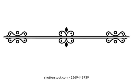 Elegant Decorative Divider Line with Symmetric Ornamental Border, Featuring Floral Motif and Abstract Flourish Filigree Elements