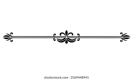 Elegant Decorative Divider Line with Symmetric Ornamental Border, Featuring Floral Motif and Abstract Flourish Filigree Elements
