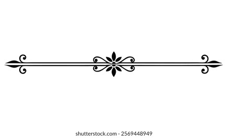 Elegant Decorative Divider Line with Symmetric Ornamental Border, Featuring Floral Motif and Abstract Flourish Filigree Elements