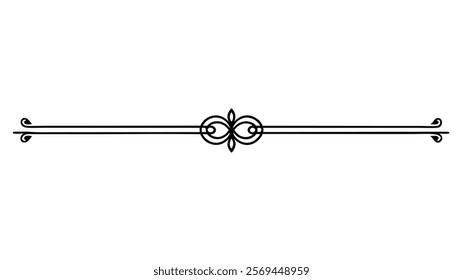 Elegant Decorative Divider Line with Symmetric Ornamental Border, Featuring Floral Motif and Abstract Flourish Filigree Elements