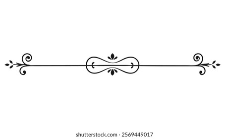 Elegant Decorative Divider Line with Symmetric Ornamental Border, Featuring Floral Motif and Abstract Flourish Filigree Elements
