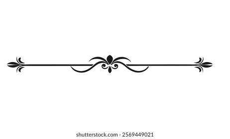Elegant Decorative Divider Line with Symmetric Ornamental Border, Featuring Floral Motif and Abstract Flourish Filigree Elements