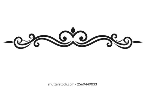 Elegant Decorative Divider Line with Symmetric Ornamental Border, Featuring Floral Motif and Abstract Flourish Filigree Elements