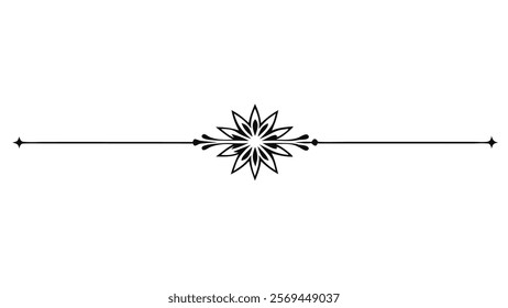 Elegant Decorative Divider Line with Symmetric Ornamental Border, Featuring Floral Motif and Abstract Flourish Filigree Elements