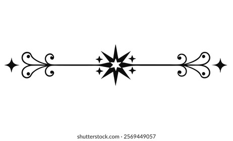 Elegant Decorative Divider Line with Symmetric Ornamental Border, Featuring Floral Motif and Abstract Flourish Filigree Elements