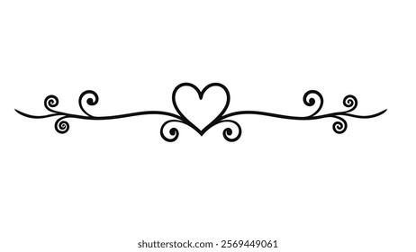 Elegant Decorative Divider Line with Symmetric Ornamental Border, Featuring Floral Motif and Abstract Flourish Filigree Elements