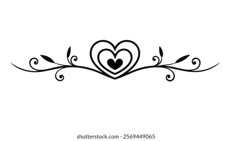 Elegant Decorative Divider Line with Symmetric Ornamental Border, Featuring Floral Motif and Abstract Flourish Filigree Elements