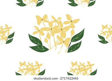 Elegante padrão de damasco floral decorativo com flores amarelas e folhas verdes sobre fundo branco. Design de ornamento botânico suave inspirado por motivos clássicos e tradicionais, adequado para papel de parede, têxtil, tecido, padrão de superfície, decoração doméstica, embalagem e design de fundo.