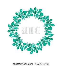 Elegant decorative floral leaf wreath, design element. Can be used for wedding, baby shower, mothers day, valentines day, rsvp, birthday cards, invitations