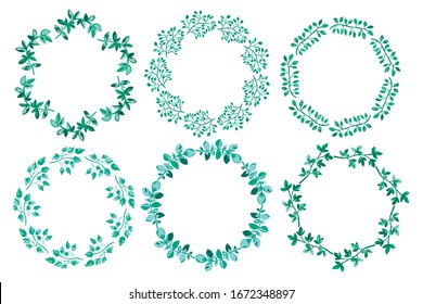 Elegant decorative floral leaf wreaths set, design element. Can be used for wedding, baby shower, mothers day, valentines day, rsvp, birthday cards, invitations