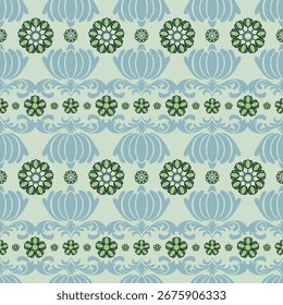 Elegant decorative floral pattern design in damask ornament and abstract geometric flowers. Great for background texture fabric print or others. Vector illustration.