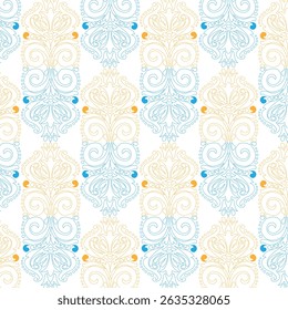 Elegant decorative floral pattern with repeating swirls and lines in a seamless design
