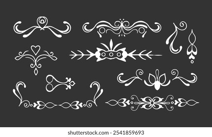 Elegant Decorative Flourish Vector Set with Vintage Swirls and Ornaments Ideal for Invitations, Borders, and Classic Design Accents

