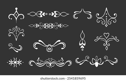 Elegant Decorative Flourish Vector Set with Vintage Swirls and Ornaments Ideal for Invitations, Borders, and Classic Design Accents

