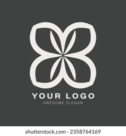 An elegant and decorative flower logo design on a dark background, in the style of monochrome geometry