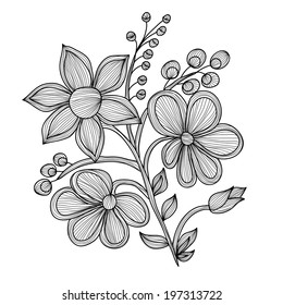 Elegant decorative flowers, design element. Floral branch. Floral decoration for vintage wedding invitations, greeting cards, banners.