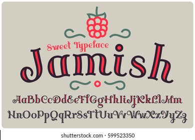 Elegant decorative font named "Jamish" with small berry icon and tiny ornament