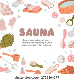 Elegante marco decorativo con un collage de herramientas y accesorios de spa. Ideal para tarjetas de visita o publicaciones en redes sociales sobre bienestar y salud.
